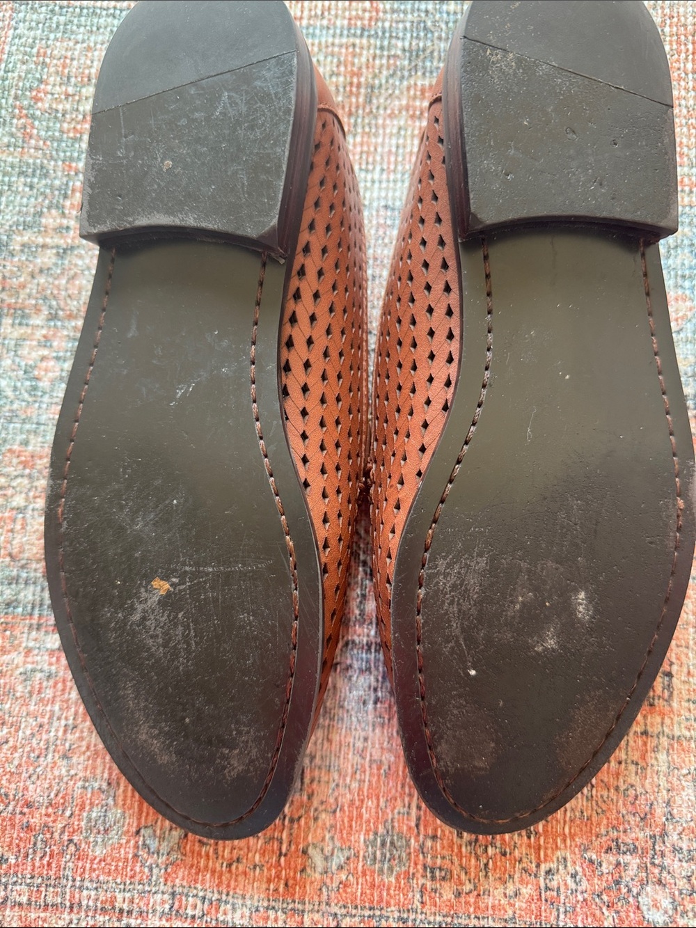 Joie Perforated Brown Loafers Slip On Leather Stitched Sole 9M - Picture 8 of 8